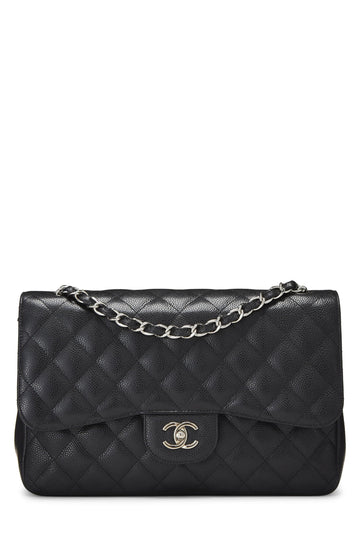 Chanel,  Black Quilted Caviar New Classic Double Flap Jumbo, Black