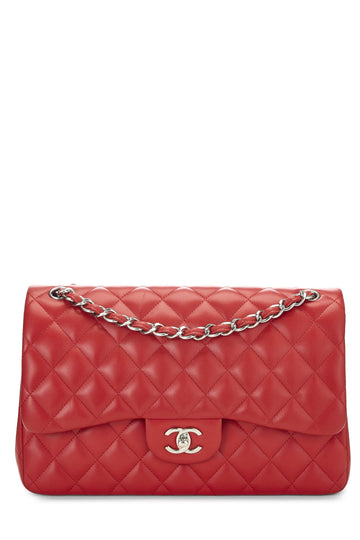 Chanel,  Red Quilted Lambskin New Classic Double Flap Jumbo, Red