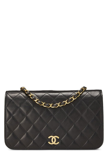 Chanel,  Black Quilted Lambskin Snap Full Flap Small, Black