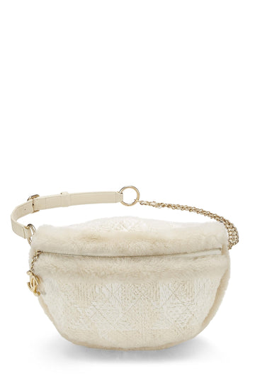 Chanel,  Ivory Tweed & Shearling Belt Bag, White
