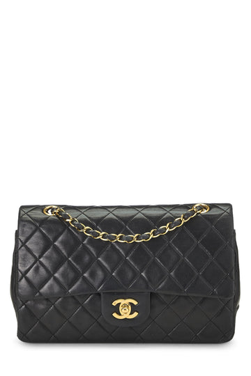 Chanel,  Black Quilted Lambskin Classic Double Flap Medium, Black