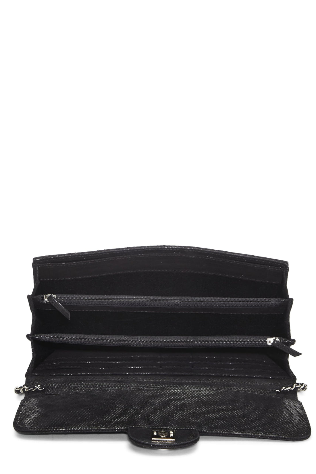 Chanel,  Black Quilted Nubuck East/West Wallet On Chain (WOC), Black