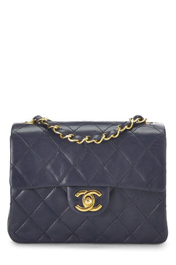 Chanel,  Navy Quilted Lambskin Half Flap Mini, Navy