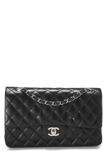 Chanel,  Black Quilted Lambskin Classic Double Flap Medium, Black