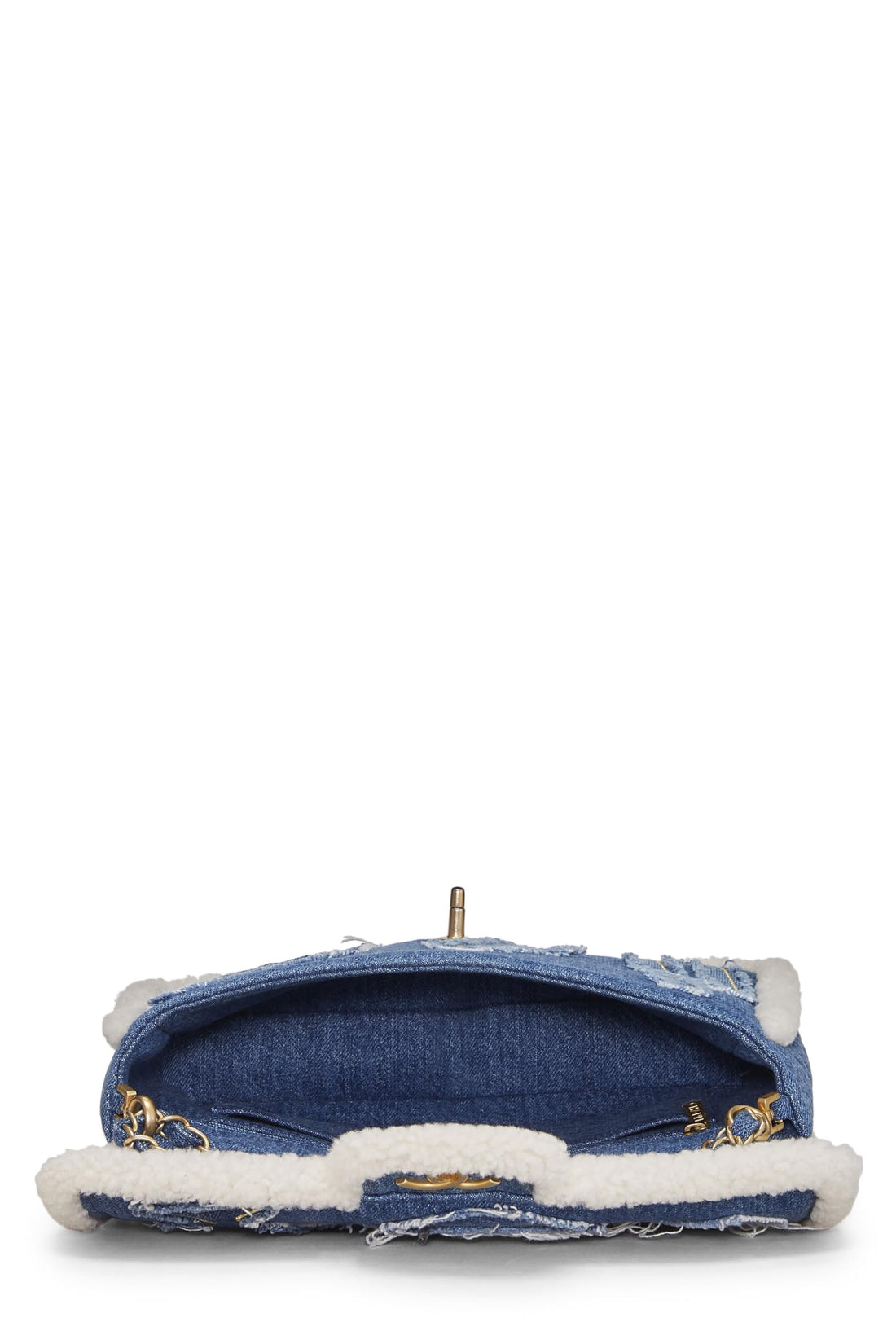 Chanel,  Paris-Egypt Blue Denim & Shearling Hieroglyph Flap Medium, Blue