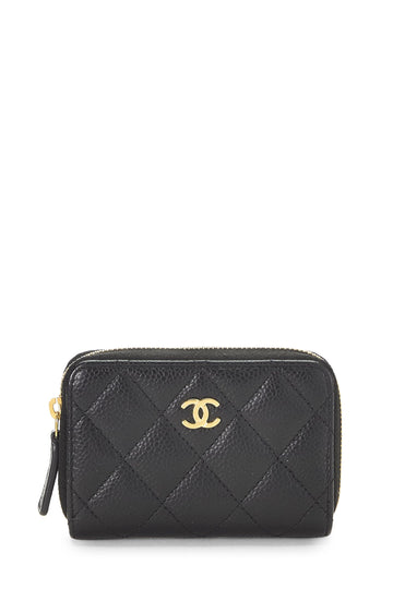 Chanel,  Black Caviar 'CC' Zip Around Coin Purse, Black
