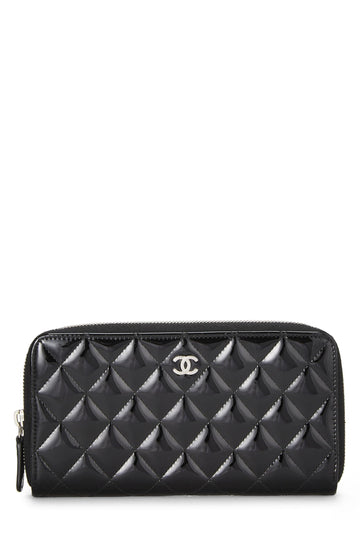 Chanel,  Black Quilted Patent Leather Zip Wallet, Black