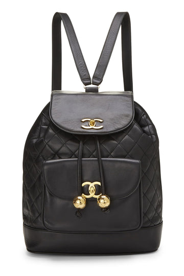 Chanel,  Black Quilted Lambskin Backpack Large, Black