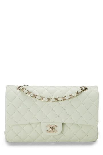 Chanel,  Green Quilted Caviar Classic Double Flap Medium, Green