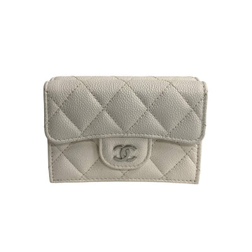 CHANEL Tri-fold wallet Matt caviar skin white Matrasse
