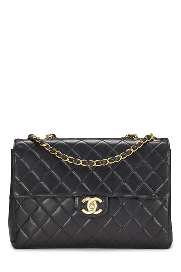Chanel,  Black Quilted Lambskin Half Flap Jumbo, Black