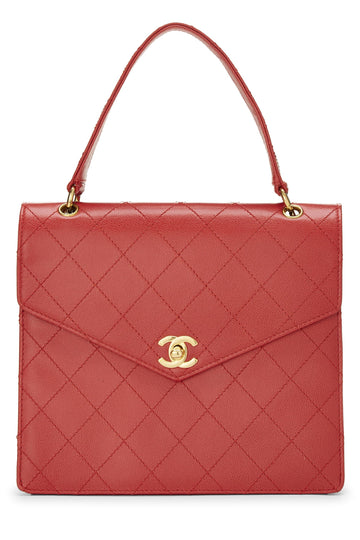 Chanel,  Red Quilted Caviar Envelope Flap Top Handle Bag, Red
