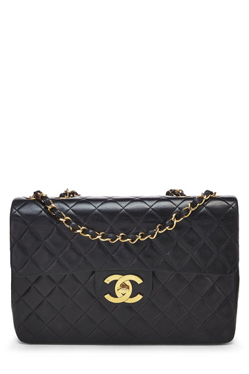 Chanel,  Black Quilted Lambskin Half Flap Maxi, Black