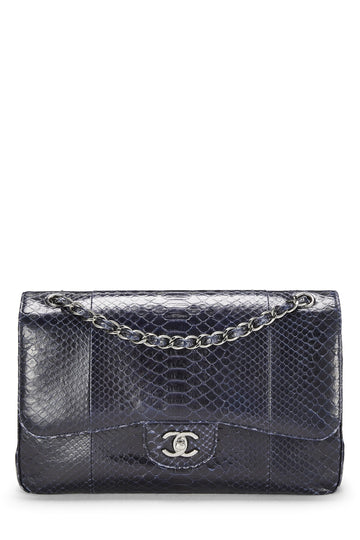 Chanel,  Navy Python New Classic Double Flap Jumbo, Navy