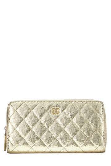 Chanel,  Gold Calfskin Zip Around Wallet, Gold
