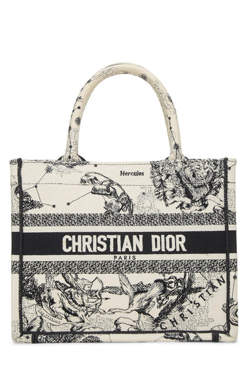 Dior, Black & White Zodiac Embroidered Canvas Book Tote Small, White