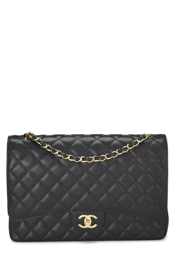 Chanel,  Black Quilted Caviar New Classic Double Flap Maxi, Black