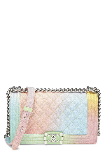 Chanel,  Rainbow Quilted Caviar Boy Bag Medium, Green