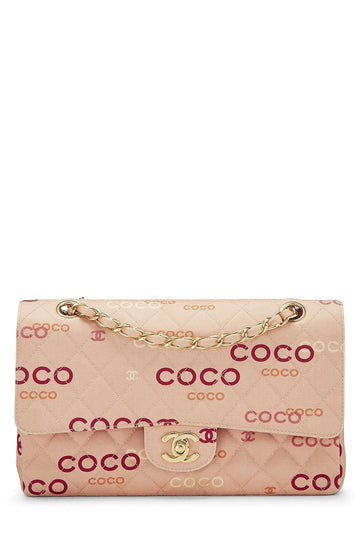 Chanel,  Pink Quilted Canvas Coco Classic Double Flap Medium, Pink