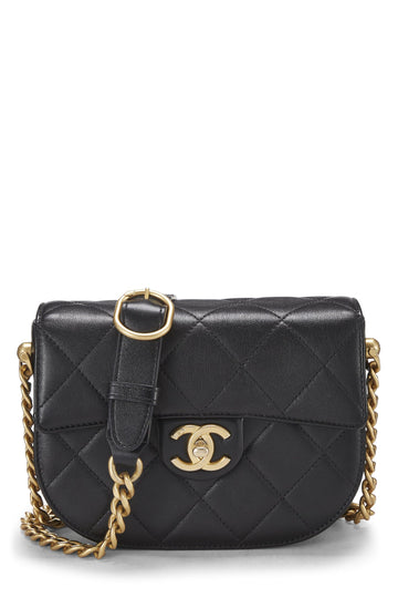 Chanel,  Black Calfskin Moon Flap Messenger Mini, Black