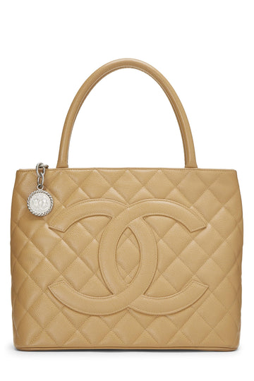 Chanel,  Beige Quilted Caviar Medallion Tote, Beige
