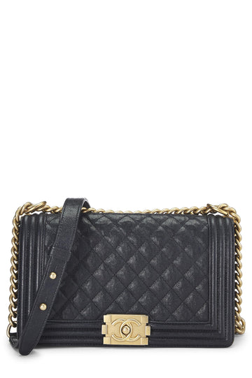 Chanel,  Navy Quilted Caviar Boy Bag Medium, Blue