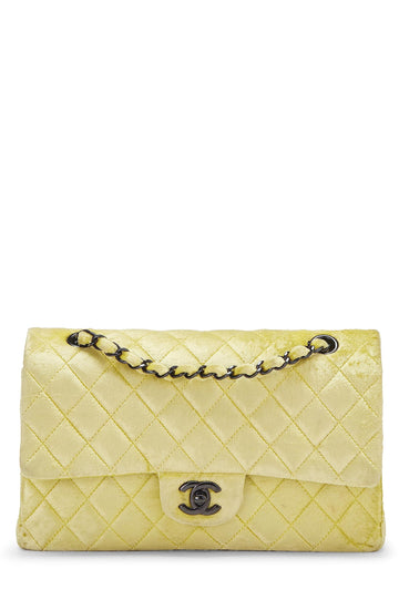 Chanel,  Yellow Quilted Velvet Classic Double Flap Small, Yellow