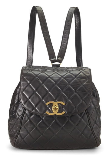 Chanel,  Black Quilted Lambskin Backpack Large, Black