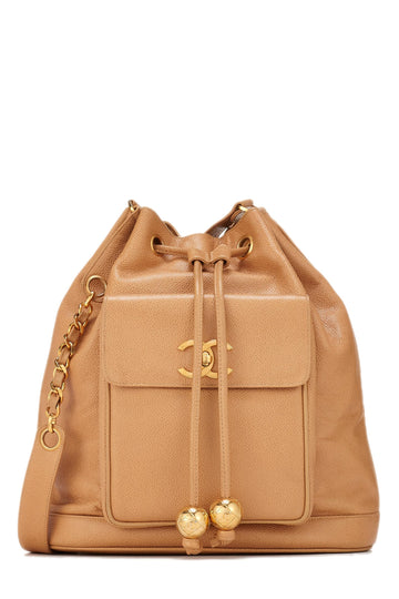 Chanel,  Beige Caviar Bucket Bag Large, Beige
