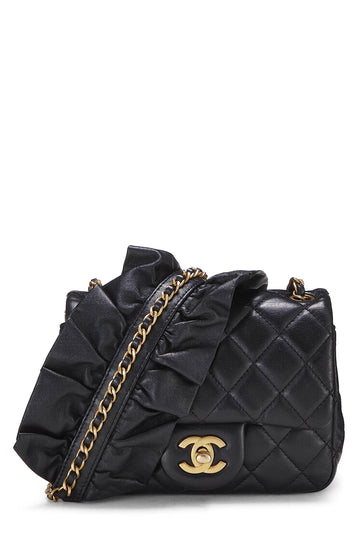 Chanel,  Black Quilted Lambskin Romance Square Flap Mini, Black