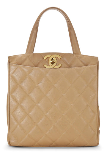 Chanel,  Beige Quilted Caviar Turnlock Handbag, Beige