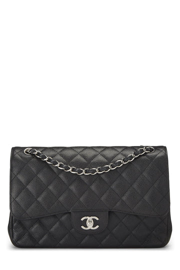 Chanel,  Black Quilted Caviar Leather New Classic Jumbo, Black
