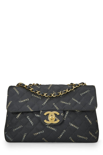 Chanel,  Black Canvas Logo Half Flap Maxi, Black