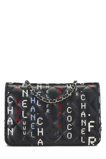 Chanel,  Black & Multicolor Lambskin Data Center Wallet on Chain (WOC), Black