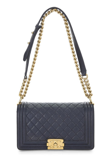 Chanel,  Navy Quilted Caviar Boy Bag Medium, Navy