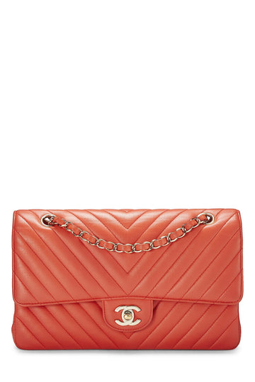 Chanel,  Orange Chevron Lambskin Classic Double Flap Medium, Black