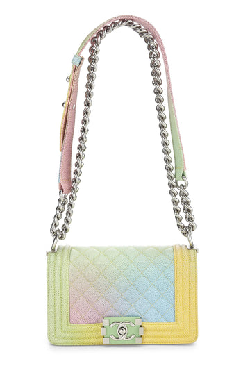 Chanel,  Rainbow Quilted Caviar Boy Bag Small, Green