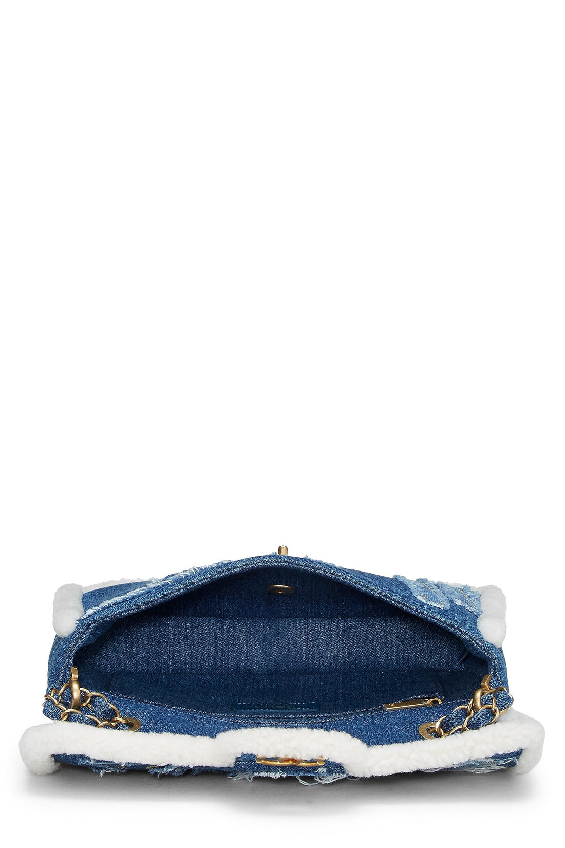 Chanel,  Paris-Egypt Blue Denim & Shearling Hieroglyph Flap Medium, Blue