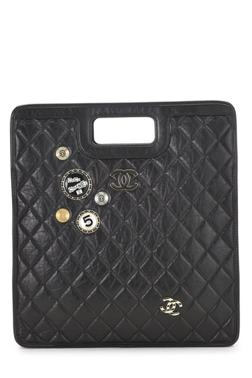Chanel,  Black Calfskin Charms Shopping Bag Large, Black