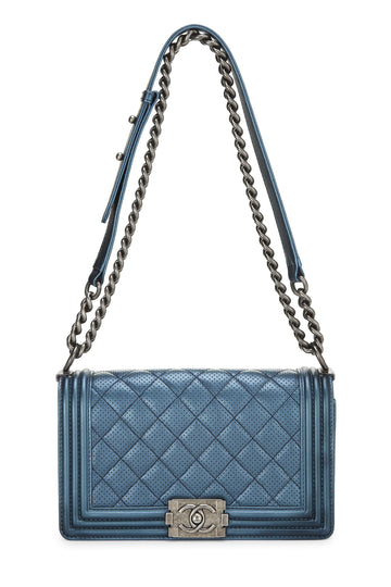 Chanel,  Iridescent Navy Perforated Boy Bag Medium, Navy