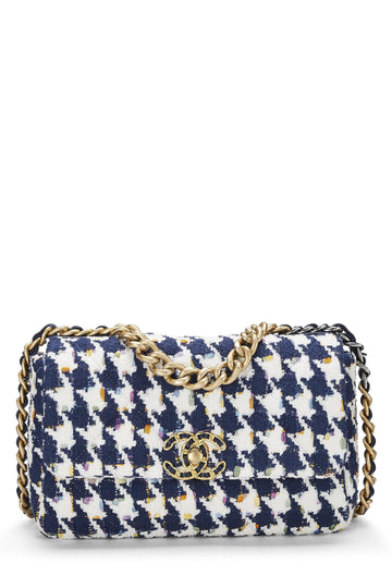 Chanel,  Blue & Multicolor Quilted Tweed 19 Flap Bag Medium, Multi