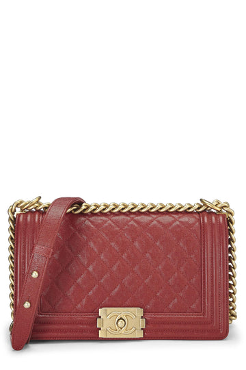 Chanel,  Red Quilted Caviar Boy Bag Medium, Red