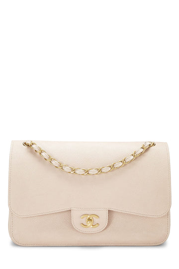 Chanel,  Pink Caviar Pure Double Flap Jumbo, Pink