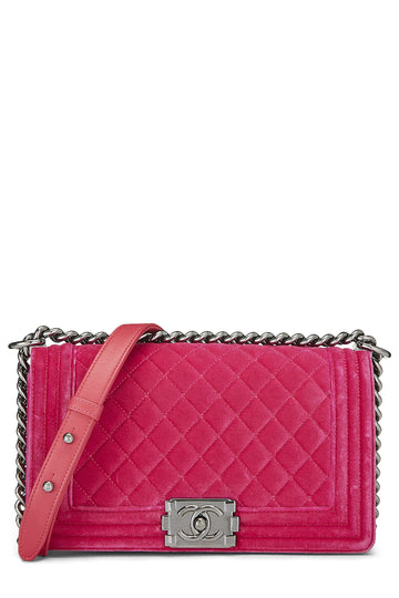 Chanel,  Pink Quilted Velvet Boy Bag Medium, Pink