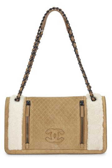 Chanel,  Brown Suede & Shearling Full Flap Bag Medium, Brown