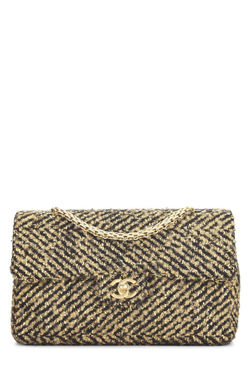 Chanel,  Black & Metallic Tweed Half Flap Medium, Gold