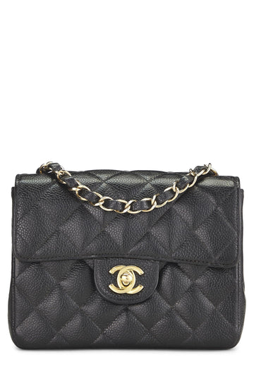 Chanel,  Black Quilted Caviar Half Flap Mini, Black