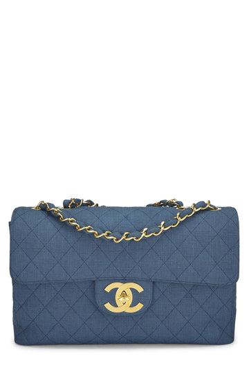 Chanel,  Blue Linen Half Flap Maxi, Blue