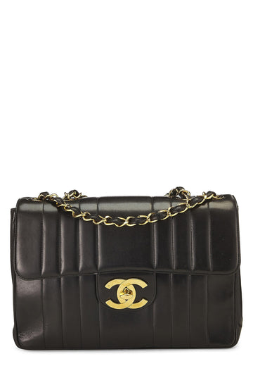 Chanel,  Black Vertical Lambskin Half Flap Jumbo, Black