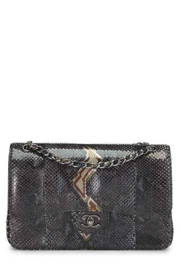 Chanel,  Navy Python New Classic Double Flap Jumbo, Blue